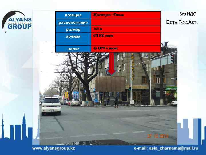 позиция Желтоксан - Гоголя Есть Гос. Акт. расположение размер 3 х6 м аренда 475