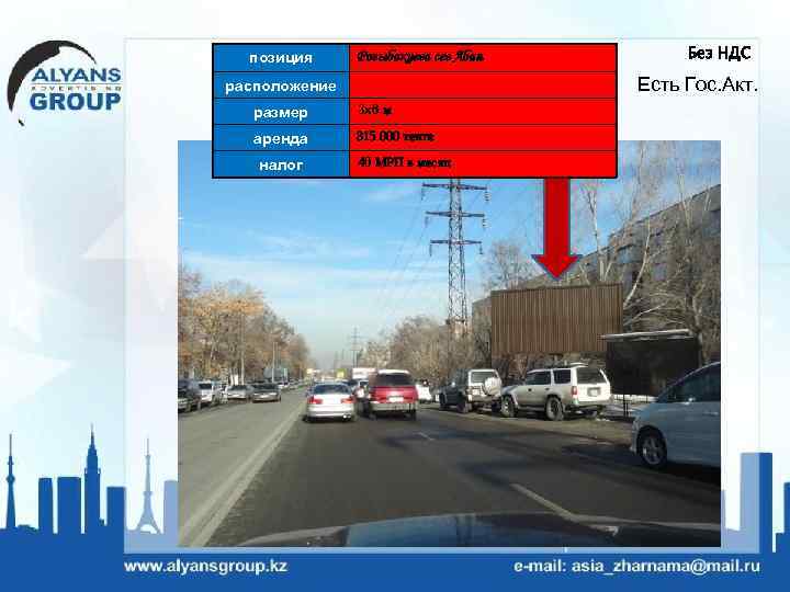 позиция Розыбакиева сев Абая Есть Гос. Акт. расположение размер 3 х6 м аренда 315