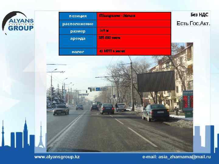 позиция Тимирязева - Манаса Есть Гос. Акт. расположение размер 3 х6 м аренда 335