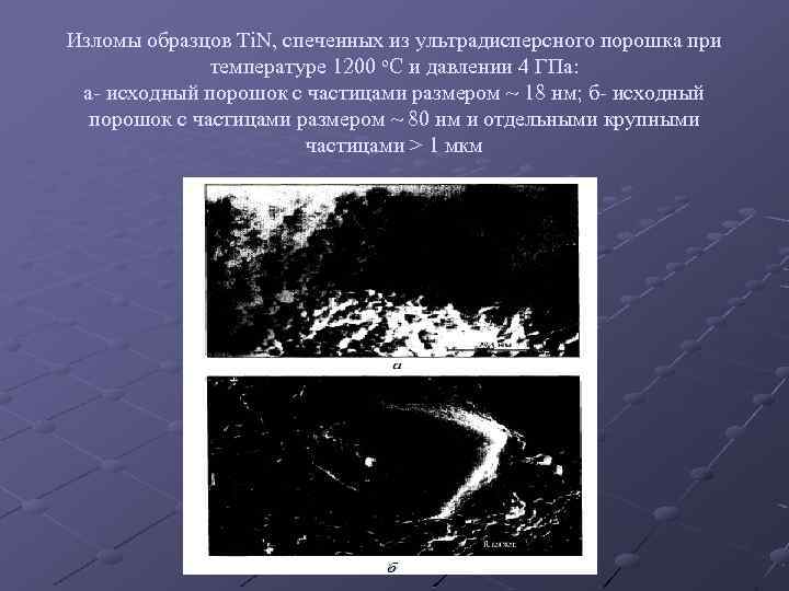 Изломы образцов Ti. N, спеченных из ультрадисперсного порошка при температуре 1200 о. С и