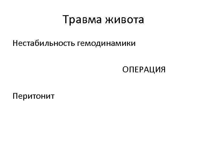 Травма живота Нестабильность гемодинамики ОПЕРАЦИЯ Перитонит 