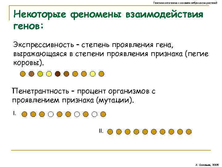 Генетика онтогенеза с основами эмбриологии растений Некоторые феномены взаимодействия генов: Экспрессивность – степень проявления
