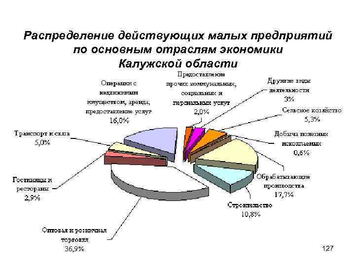 Распределение действующих малых предприятий по основным отраслям экономики Калужской области 127 