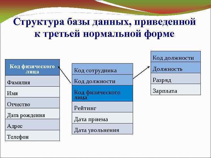 Используя информацию из приведенной базы данных