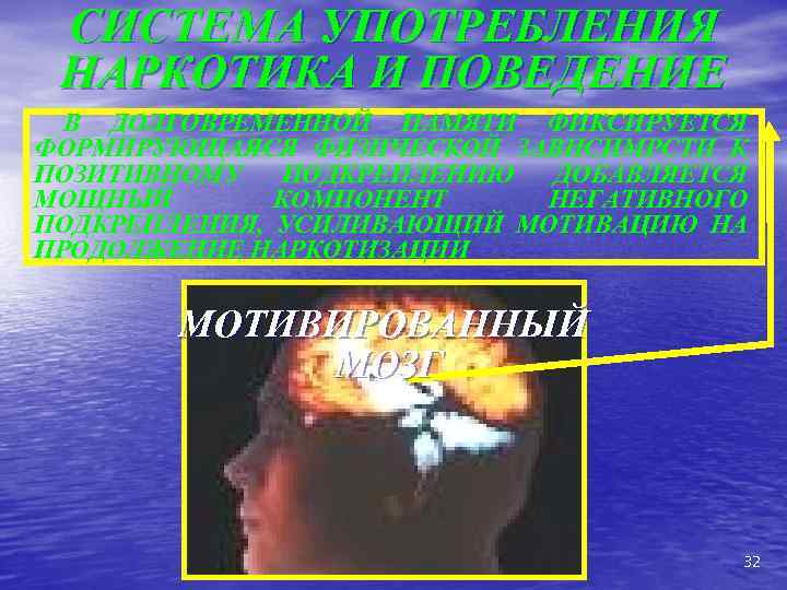 СИСТЕМА УПОТРЕБЛЕНИЯ НАРКОТИКА И ПОВЕДЕНИЕ В ДОЛГОВРЕМЕННОЙ ПАМЯТИ ФИКСИРУЕТСЯ ФОРМИРУЮЩАЯСЯ ФИЗИЧЕСКОЙ ЗАВИСИМРСТИ К ПОЗИТИВНОМУ