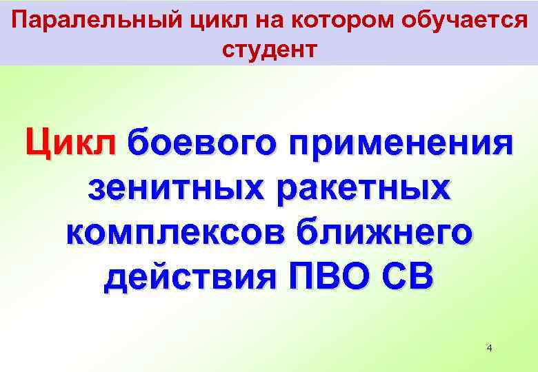 Паралельный цикл на котором обучается студент Цикл боевого применения зенитных ракетных комплексов ближнего действия