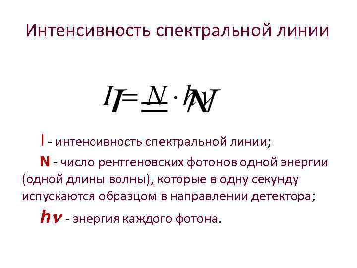 Интенсивность спектральной линии I - интенсивность спектральной линии; N - число рентгеновских фотонов одной