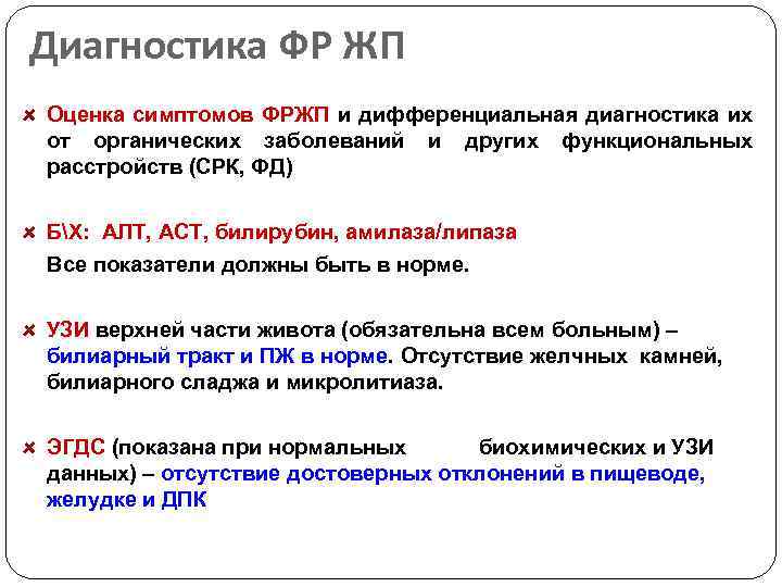 Диагностика ФР ЖП Оценка симптомов ФРЖП и дифференциальная диагностика их от органических заболеваний и