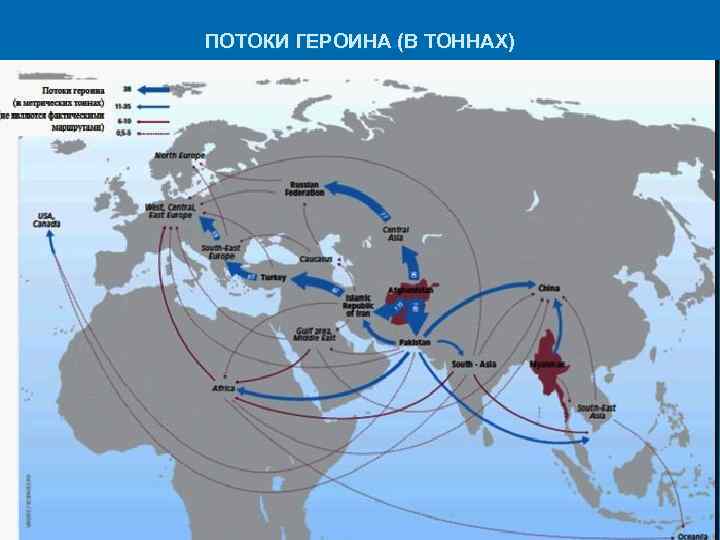 ПОТОКИ ГЕРОИНА (В ТОННАХ) 