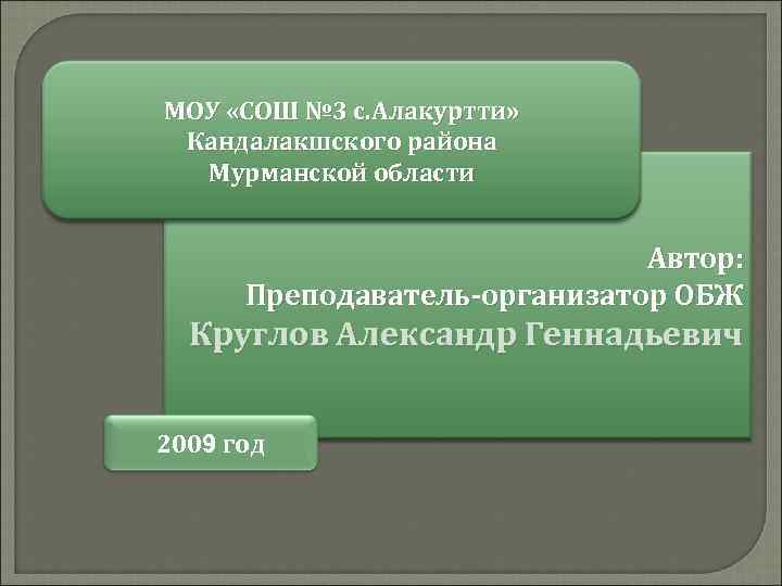 МОУ «СОШ № 3 с. Алакуртти» Кандалакшского района Мурманской области Автор: Преподаватель-организатор ОБЖ Круглов