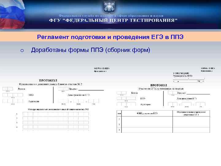 Регламент подготовки и проведения ЕГЭ в ППЭ o Доработаны формы ППЭ (сборник форм) 
