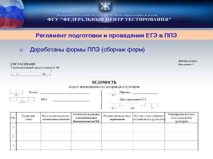 Регламент подготовки и проведения ЕГЭ в ППЭ o Доработаны формы ППЭ (сборник форм) 