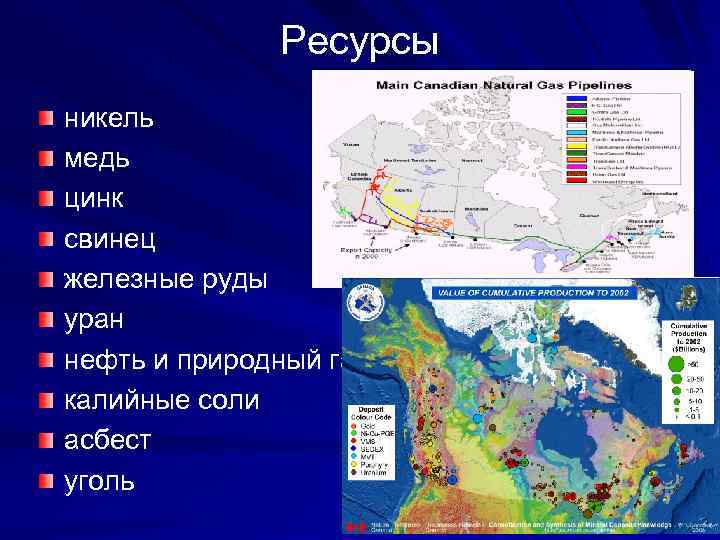 Ресурсы никель медь цинк свинец железные руды уран нефть и природный газ калийные соли