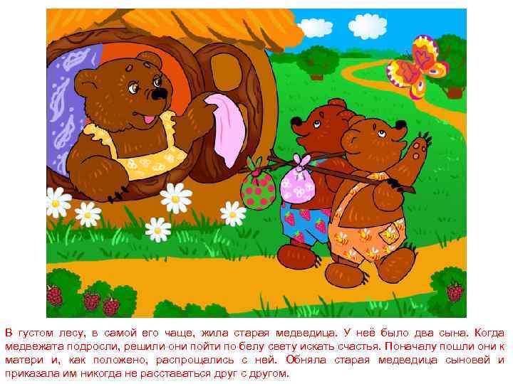 В густом лесу, в самой его чаще, жила старая медведица. У неё было два