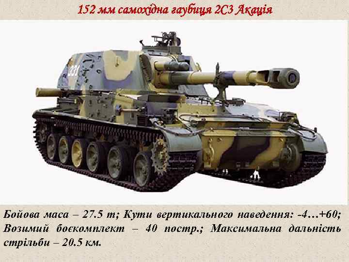 152 мм самохідна гаубиця 2 С 3 Акація Бойова маса – 27. 5 т;
