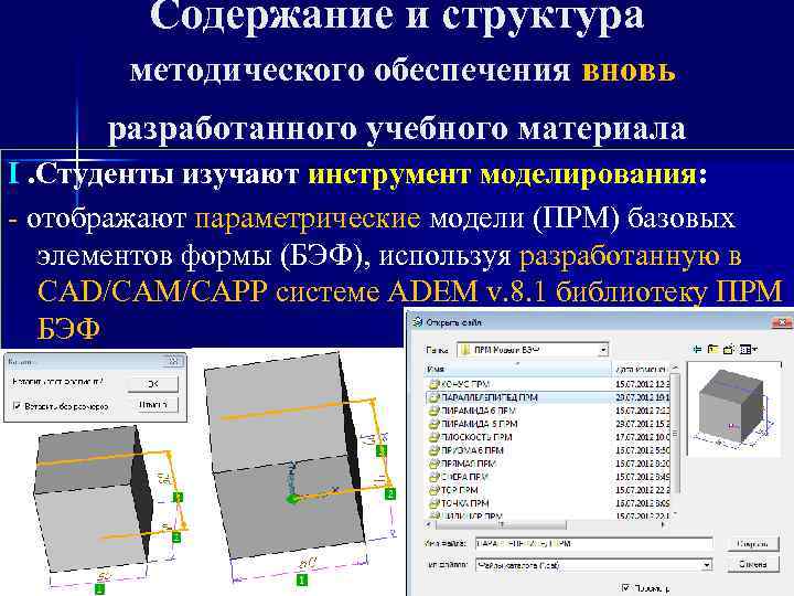 Содержание и структура методического обеспечения вновь разработанного учебного материала I. Студенты изучают инструмент моделирования: