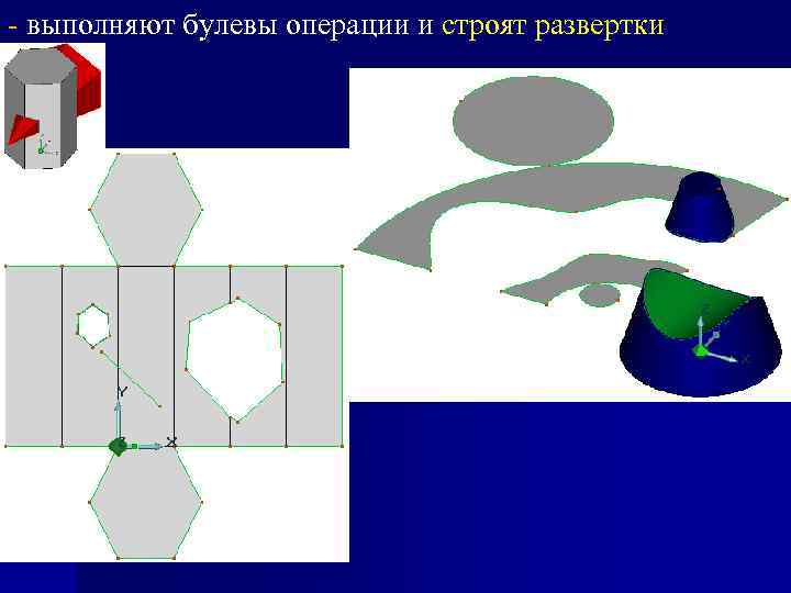 - выполняют булевы операции и строят развертки 