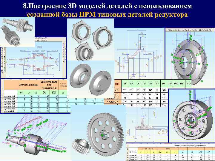 8. Построение 3 D моделей деталей с использованием созданной базы ПРМ типовых деталей редуктора