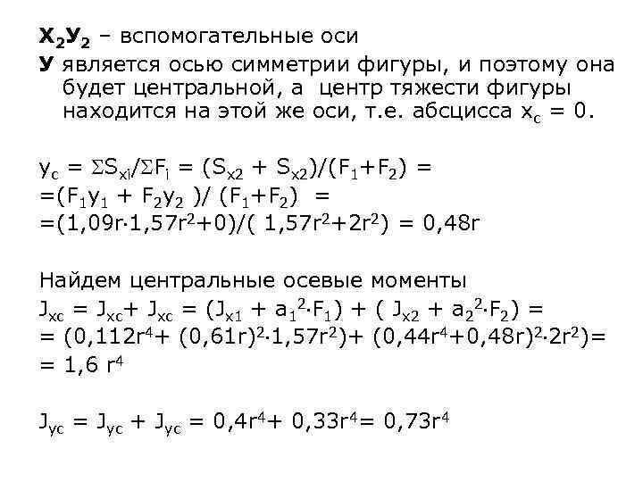 X 2 У 2 – вспомогательные оси У является осью симметрии фигуры, и поэтому