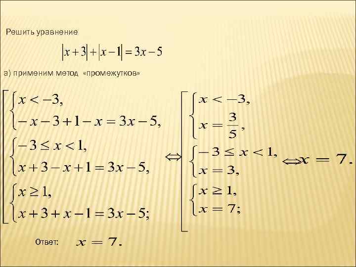 Схемы решения уравнений с модулем