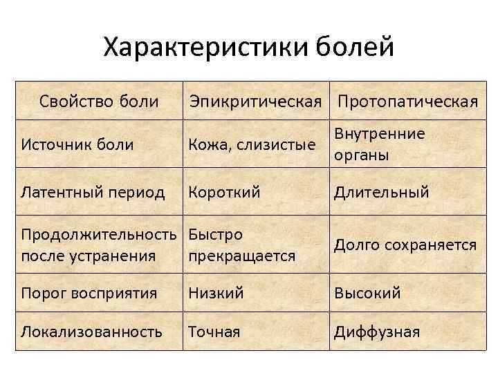 Схема структурной организации восприятия первичной локализованной боли