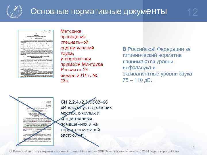 Основные нормативные документы Методика проведения специальной оценки условий труда, утвержденная приказом Минтруда России от