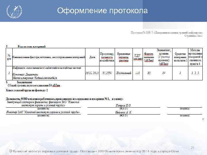 Оформление протокола 21 