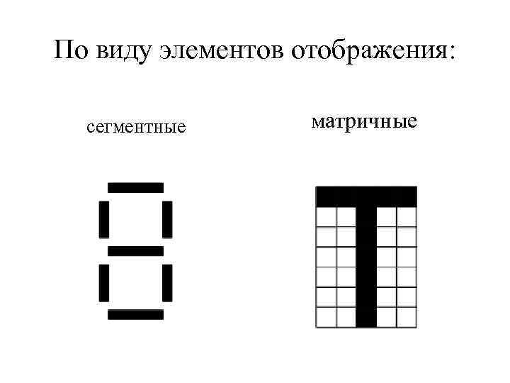 По виду элементов отображения: сегментные матричные 