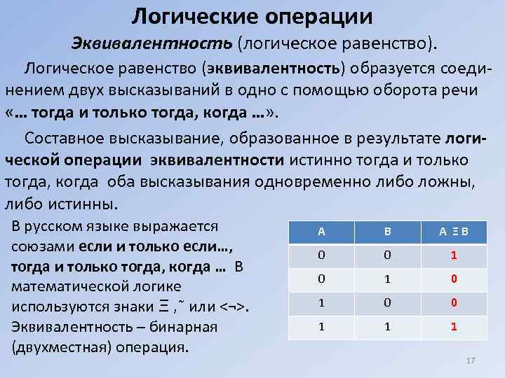 Истинность равенства