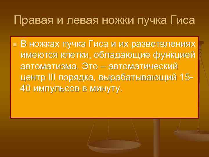 Правая и левая ножки пучка Гиса n В ножках пучка Гиса и их разветвлениях