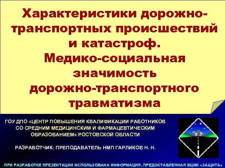 Характеристики дорожнотранспортных происшествий и катастроф. Медико-социальная значимость дорожно-транспортного травматизма ГОУ ДПО «ЦЕНТР ПОВЫШЕНИЯ КВАЛИФИКАЦИИ