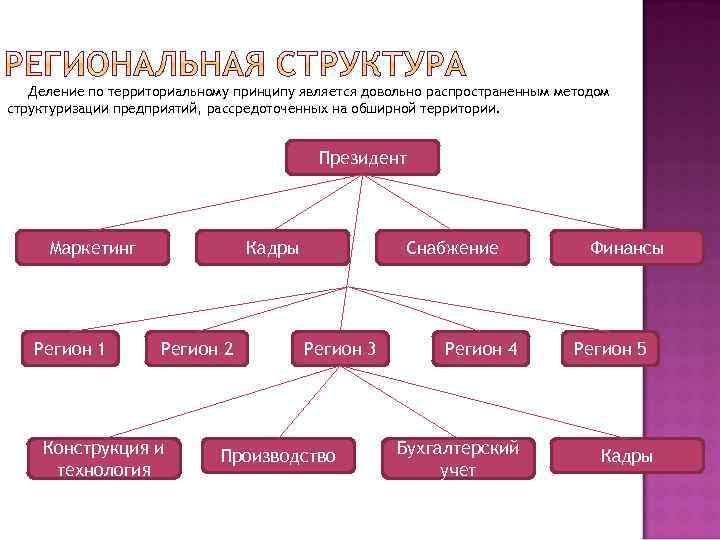 Деление по территориальному принципу является довольно распространенным методом структуризации предприятий, рассредоточенных на обширной территории.