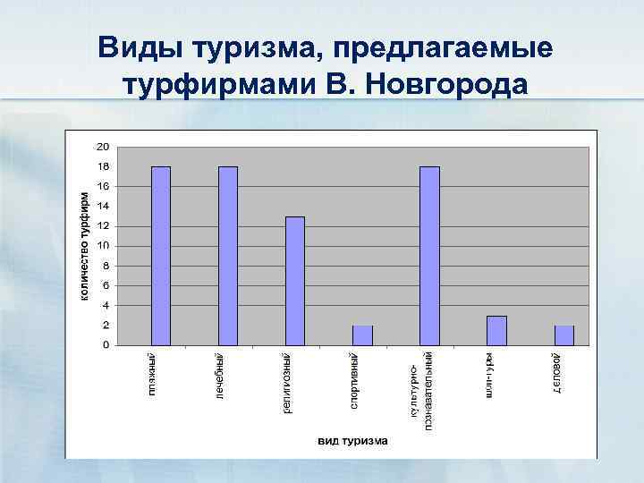 Виды туризма, предлагаемые турфирмами В. Новгорода 