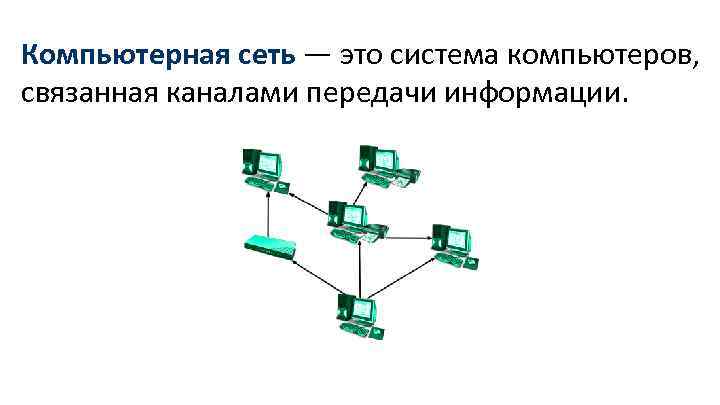 Компьютерная сеть — это система компьютеров, связанная каналами передачи информации. 