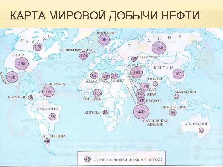 КАРТА МИРОВОЙ ДОБЫЧИ НЕФТИ 