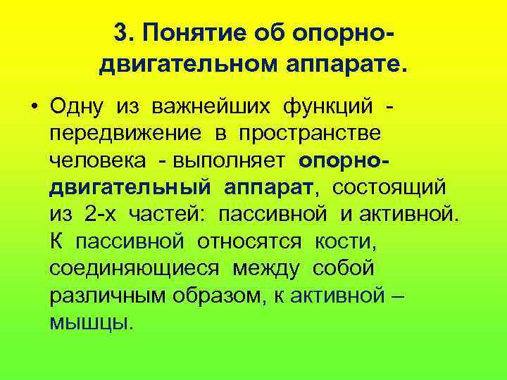 3. Понятие об опорнодвигательном аппарате. • Однy из важнейших функций передвижение в пространстве человека