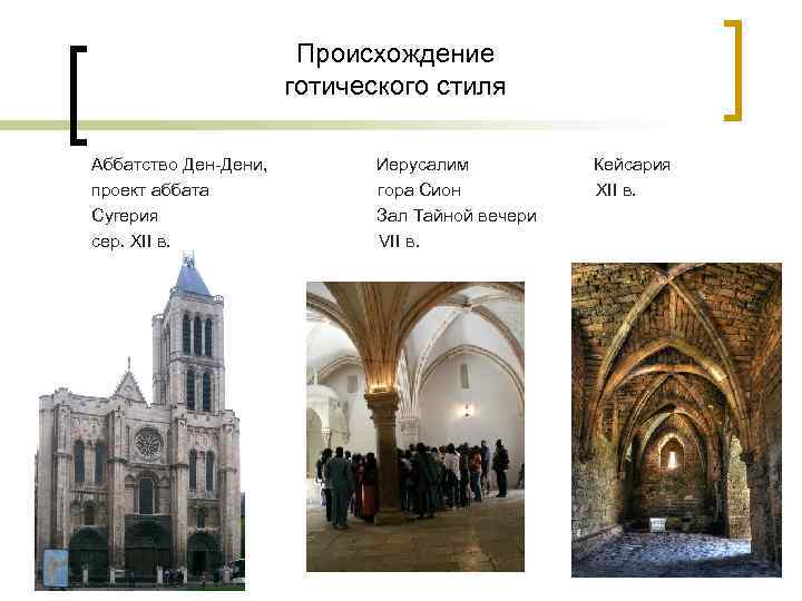 Происхождение готического стиля Аббатство Ден-Дени, Иерусалим Кейсария проект аббата гора Сион XII в. Сугерия