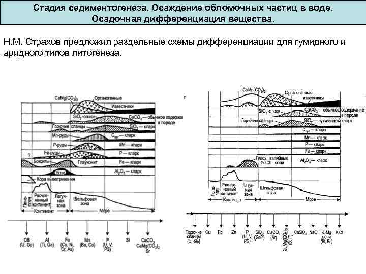 Стадия седиментогенеза. Осаждение обломочных частиц в воде. Осадочная дифференциация вещества. Н. М. Страхов предложил