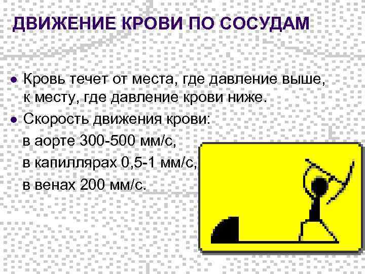 ДВИЖЕНИЕ КРОВИ ПО СОСУДАМ Кровь течет от места, где давление выше, к месту, где