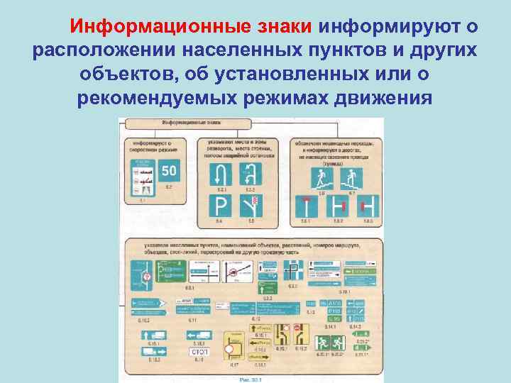  Информационные знаки информируют о расположении населенных пунктов и других объектов, об установленных или