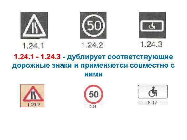 1. 24. 1 - 1. 24. 3 - дублирует соответствующие дорожные знаки и применяется