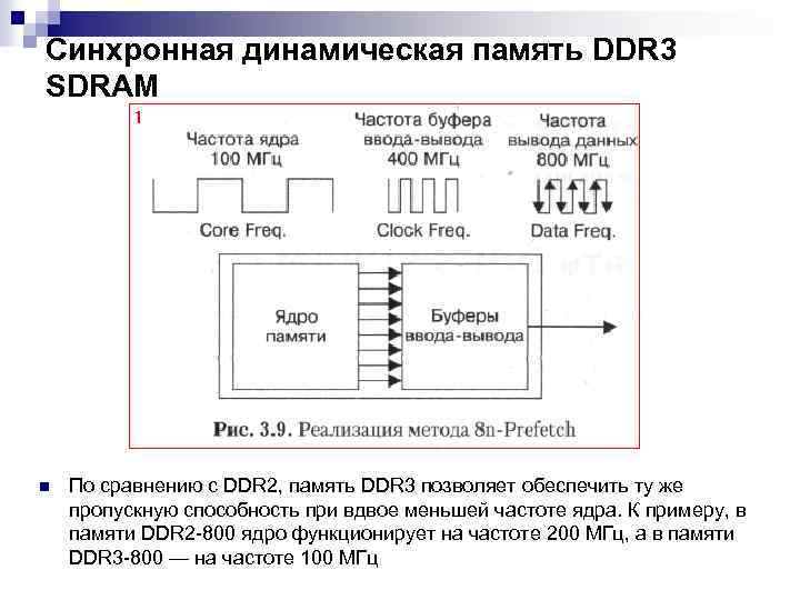 Синхронная динамическая память DDR 3 SDRAM n По сравнению с DDR 2, память DDR