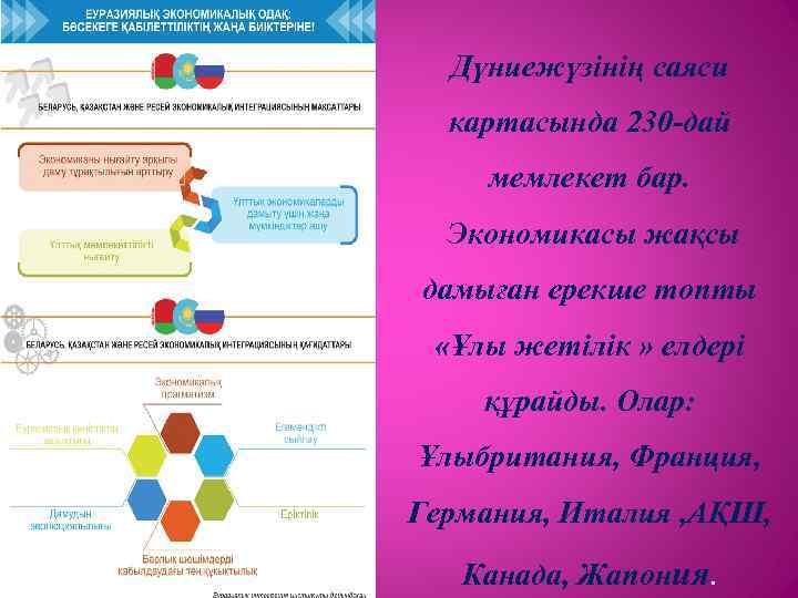 Дүниежүзінің саяси картасында 230 -дай мемлекет бар. Экономикасы жақсы дамыған ерекше топты «Ұлы жетілік