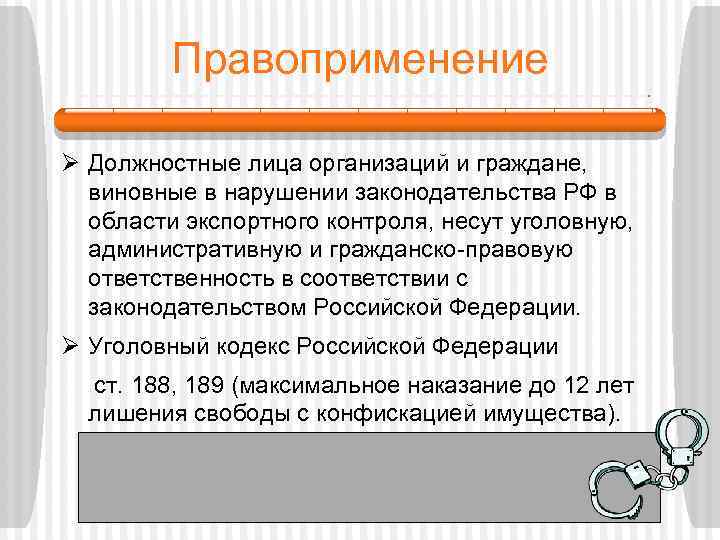 Правоприменение Ø Должностные лица организаций и граждане, виновные в нарушении законодательства РФ в области