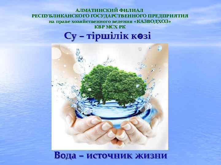 АЛМАТИНСКИЙ ФИЛИАЛ РЕСПУБЛИКАНСКОГО ГОСУДАРСТВЕННОГО ПРЕДПРИЯТИЯ на праве хозяйственного ведения «КАЗВОДХОЗ» КВР МСХ РК Су