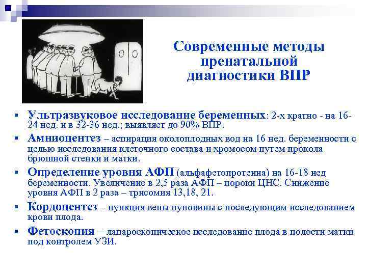  Современные методы пренатальной диагностики ВПР § Ультразвуковое исследование беременных: 2 -х кратно -