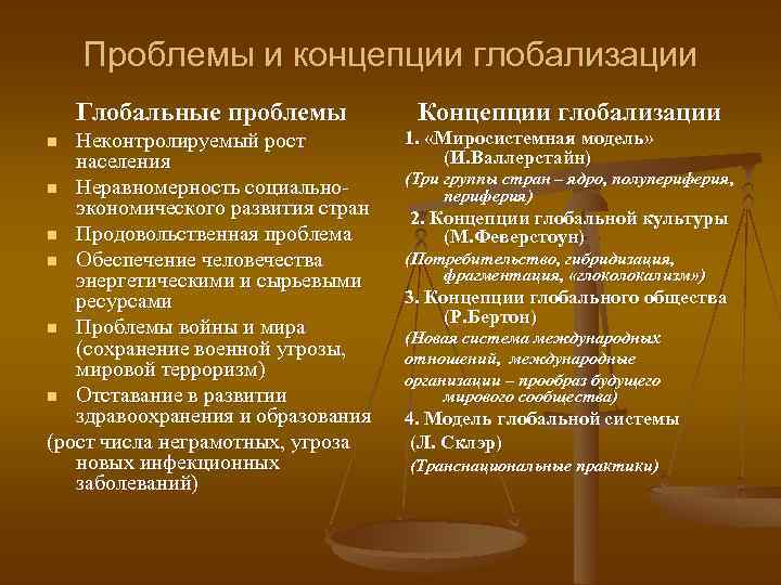 Проблемы и концепции глобализации Глобальные проблемы Неконтролируемый рост населения n Неравномерность социальноэкономического развития стран