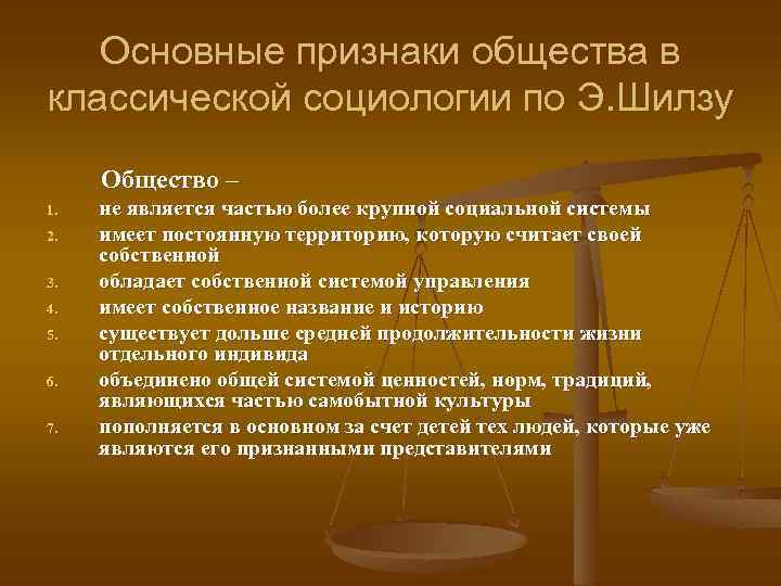 Основные признаки общества в классической социологии по Э. Шилзу Общество – 1. 2. 3.
