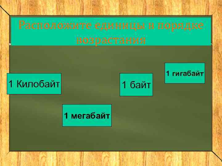 Расположите единицы в порядке возрастания 1 гигабайт 1 Килобайт 1 мегабайт 