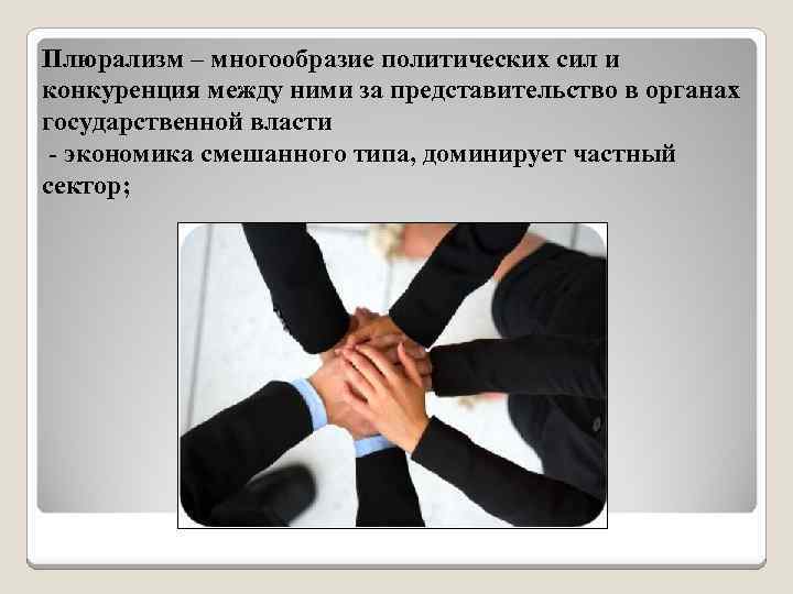 Плюрализм – многообразие политических сил и конкуренция между ними за представительство в органах государственной